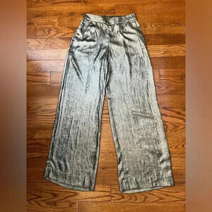 a new day Women’s Silver Foil Metallic Wide Leg Elastic Waist Sz S